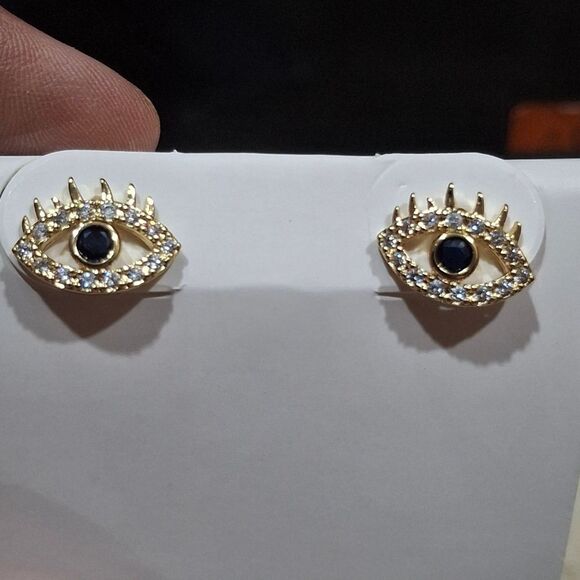 18K Gold Plated Diamond Evil Eye Earrings - Picture 9 of 9